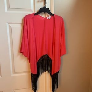 Coral Colored Kimono with Black Fringe